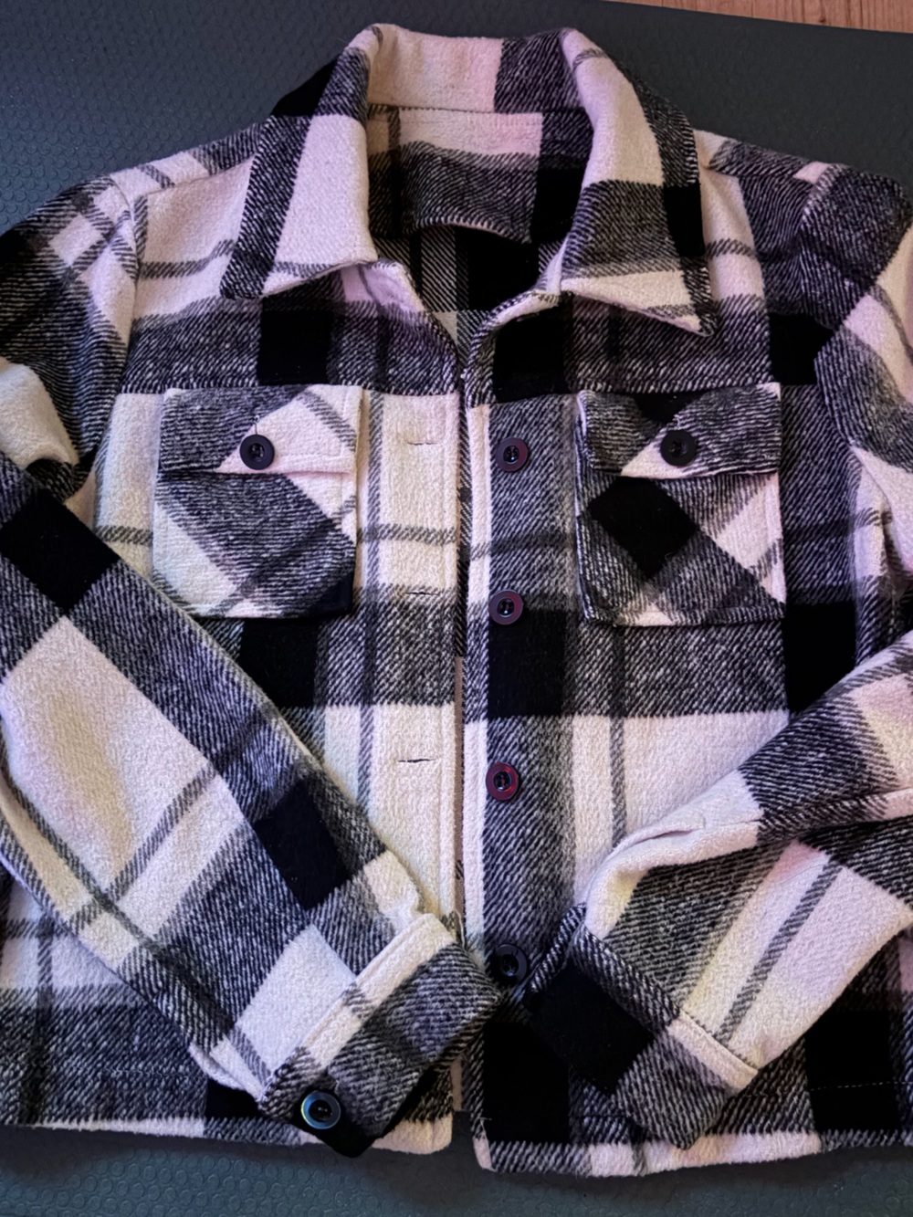Black and White Plaid Button-Up wool jacket